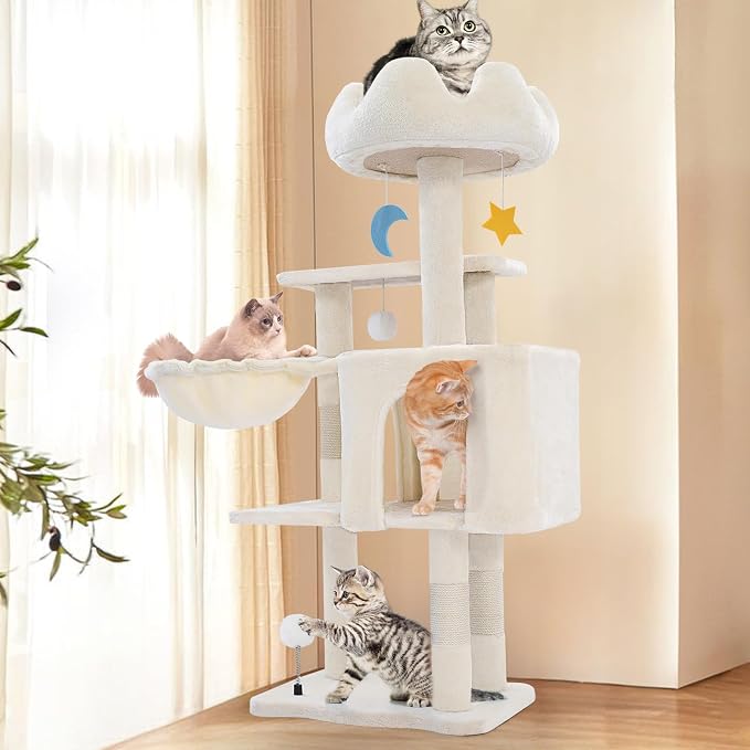 Cat Tree Tower with Hammock,40"Cat Trees for Indoor Cats Large Adult(White) | Modern Cat Tree Tower with Scratching Post, Cats Condo Furniture with Cloud Top Perch, Cats Climbing Tower for Kittens - Image 8