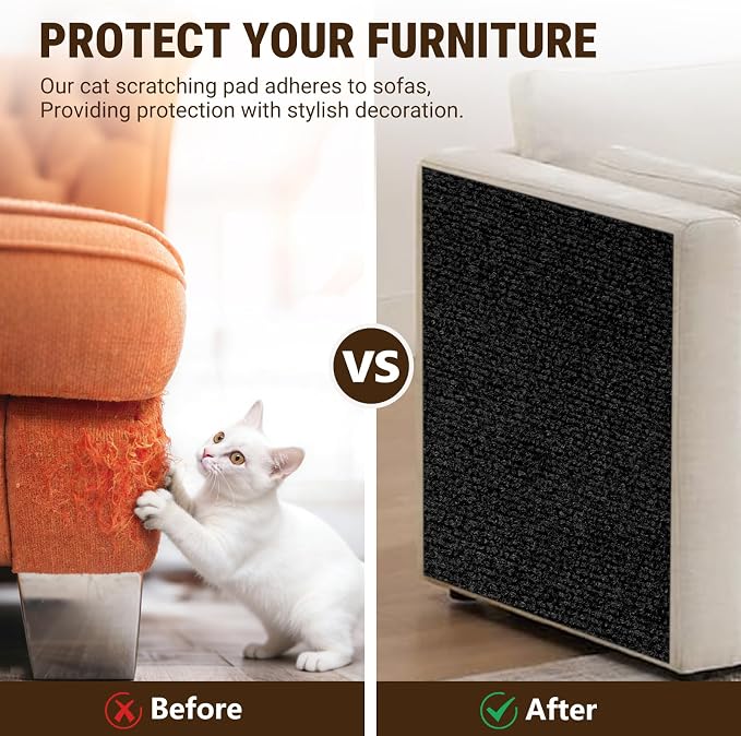 Cat Scratch Couch Furniture Protector,Trimmable Self-Adhesive Cats Claws Scratch Pads, Sisal DIY Climbing Couch Protector for Scratch Post Cat Tree Replacement Indoor(Black, 78.7"x15.8") - Image 3