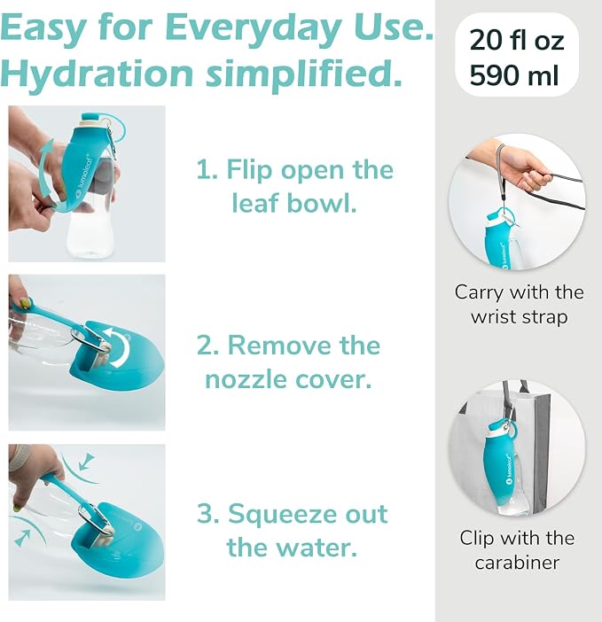 LumoLeaf Dog Water Bottle for Walking, Portable Pet Water Dispenser with Foldable Leaf Bowl – Lightweight Travel Bottle for Small & Medium Dogs, 20 fl oz - Image 5