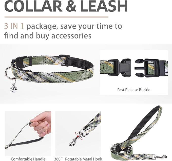 PUPTECK Dog Harness, Collar and Leash Set No Pull for Small Medium Sized | Plaid Puppy Step-in Escape Proof Reflective No Choke Pet Cat Adjustable Walking Vest - Image 4