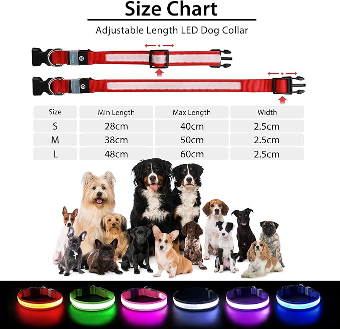 PcEoTllar Light up Dog Collar, Safe for Night Walking, Adjustable, Red, S | Colorful RGB Light, Waterproof, For Small Medium and Large Dogs, Durable Material, USB to Charge - Image 6