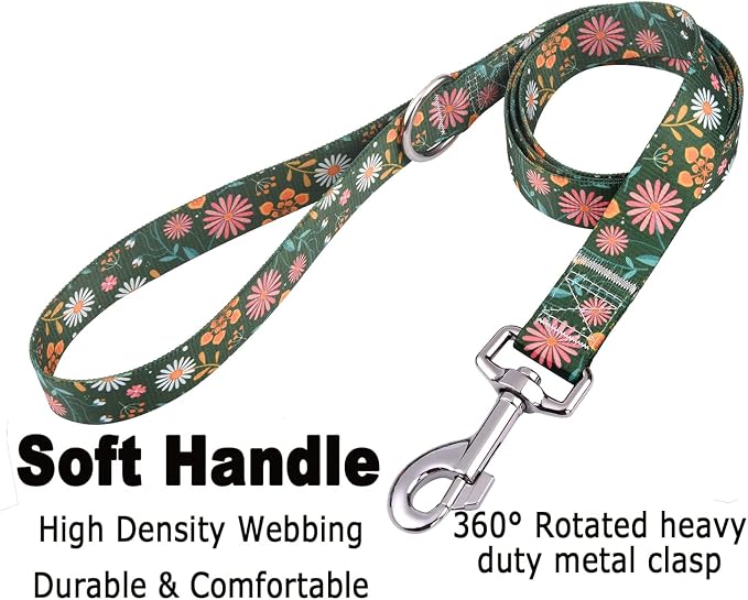 Mihqy Dog Collar and Leash Set, for Small Dogs, Green Floral Set,XS | with Floral Patterns, Adjustable for Small Medium Large Dogs, Comfortable for Walks and Outdoor Hikes - Image 4