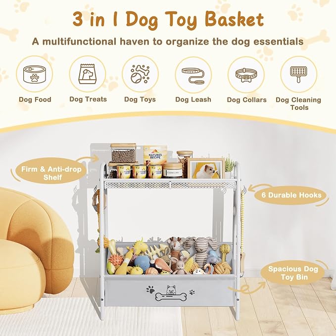 Lomivra Large Dog Toy Basket (23.6"x11.2"x9.7"), Dogs Toy Bin with Storage Organizer, Trapezoid Toy Box for Dog Stuff Accessories, Pet Toy Storage Holder Chest for Cat Dogs Essential Supplies - Image 6