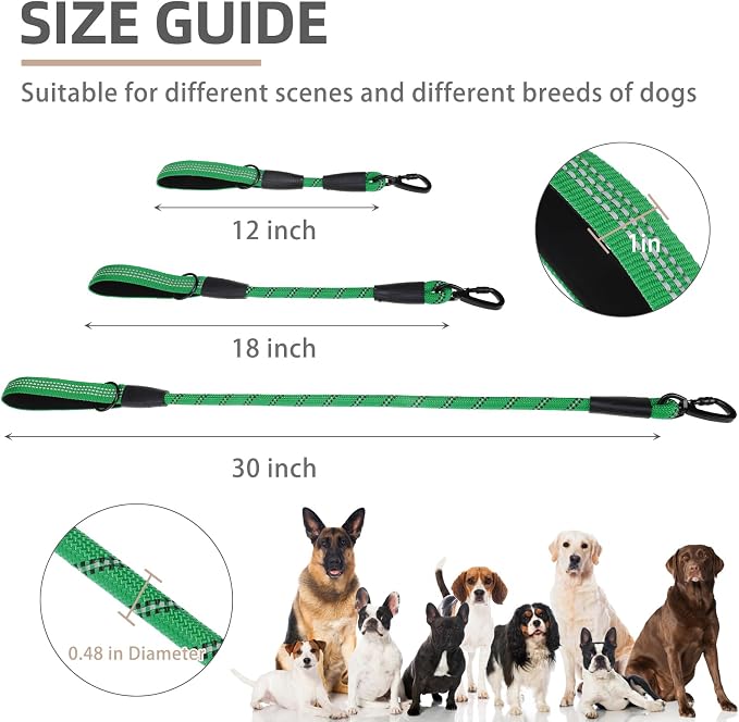 PUPTECK Reflective Short Dog Leashes 3 Pack for Walking and Training | Heavy Duty Clip with Soft Padded Handle for Medium Large Dogs Traffic Control - Image 2