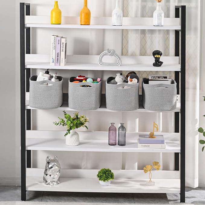 ICERZCZ Storage Baskets for Organizing & Shelves, Woven Cotton Rope Organization Bins for Dog Toys, Clothes, Books, Nursery Organizer, 15"Lx11"Wx9.5"H, (4 Packs) Grey - Image 2