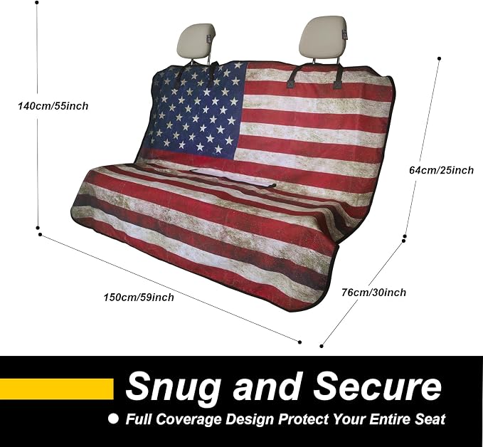 Back Seat Cover for Car Trucks Van SUV Jeep,Waterproof Rear Bench Towel Seat Covers for Dogs and Kids,Automotive Backseat Protector (American Flag) - Image 4