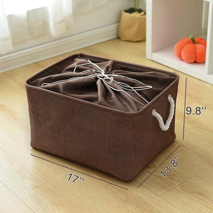 TheWarmHome Organization and Storage Basket for Organizing - 17x14x10 inch 3 Pack Fabric Storage Cubes, Collapsible Storage Bins for Shelves Closet Organizer Toy Gift Cloth (Brown) - Image 5