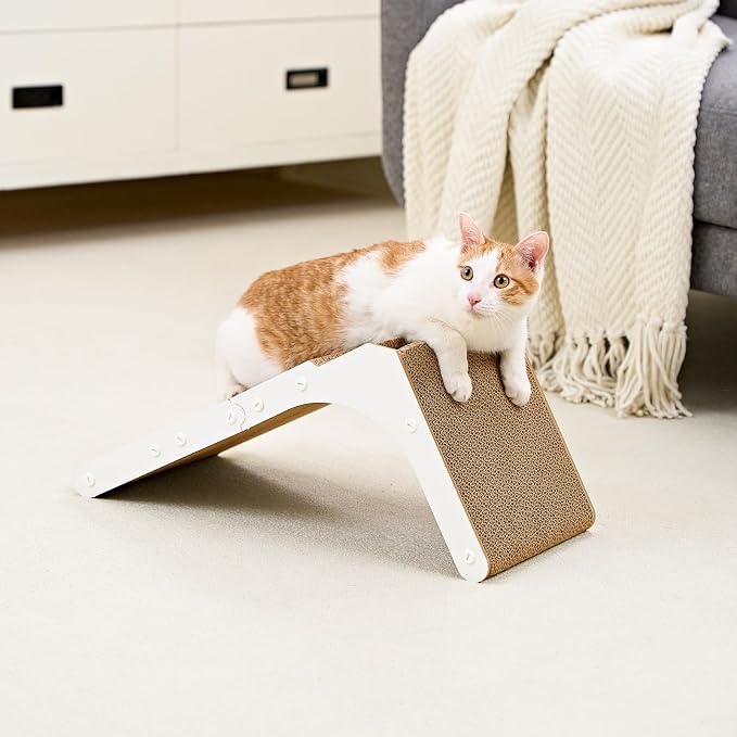 EHEYCIGA Cardboard Cat Scratcher for Indoor Cats, 32 Inch, White | L Shaped Scratching Post, Vertical Cat Scratching Board with Ball Cat Toy, Furniture Protector, Extra Large Cat Scratch Pad - Image 9