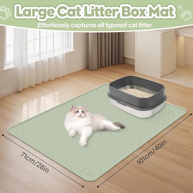 Kalolary Cat Litter Mats,40"x28"Extra Large Silicone Cat Mat for Litter Box | Easy to Clean Kitty Litter Trapping Mat, Soft on Kitty Paws, Waterproof, Urine-Proof Kittys Litter Mats for Floor,Green - Image 4