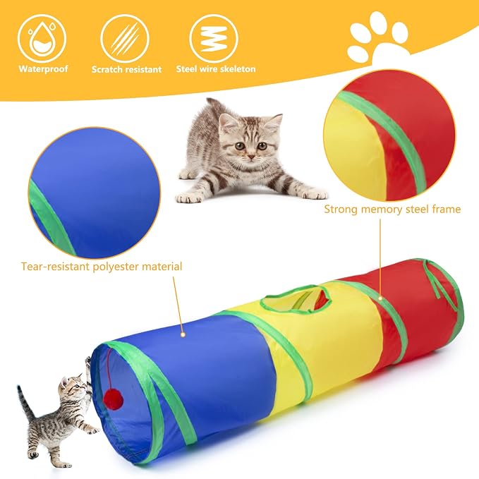 Sheldamy Cat Tunnel, 2-Way Cat Tunnels for Indoor Cats, Collapsible Cat Play Tunnel, Interactive Toy Maze Cat House with 1 Play Ball for Cats, Puppy, Kitty, Kitten, Rabbit (Rainbow)… - Image 3