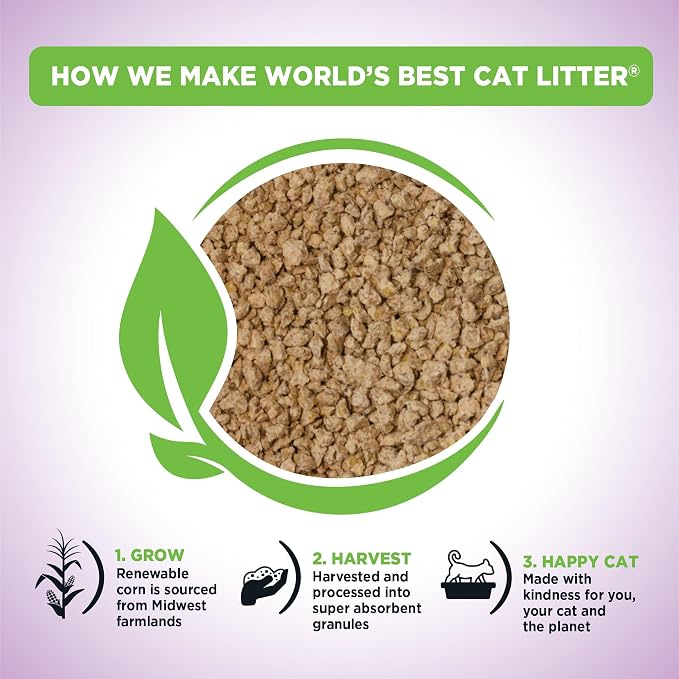 World's Best Cat Litter, Lavender Scented, Long-Lasting Odor Control, 15 lb | Controls multi-cat odors with a calming lavender scent; natural corn litter, quick clumping, flushable, 99% dust free formula - Image 3