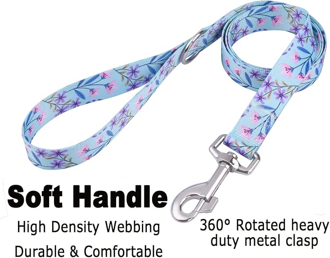 Mihqy Dog Collar and Leash Set, for Large Dogs, Pink Purple Floral Set,L | with Floral Patterns, Adjustable for Small Medium Large Dogs, Comfortable for Walks and Outdoor Hikes - Image 4