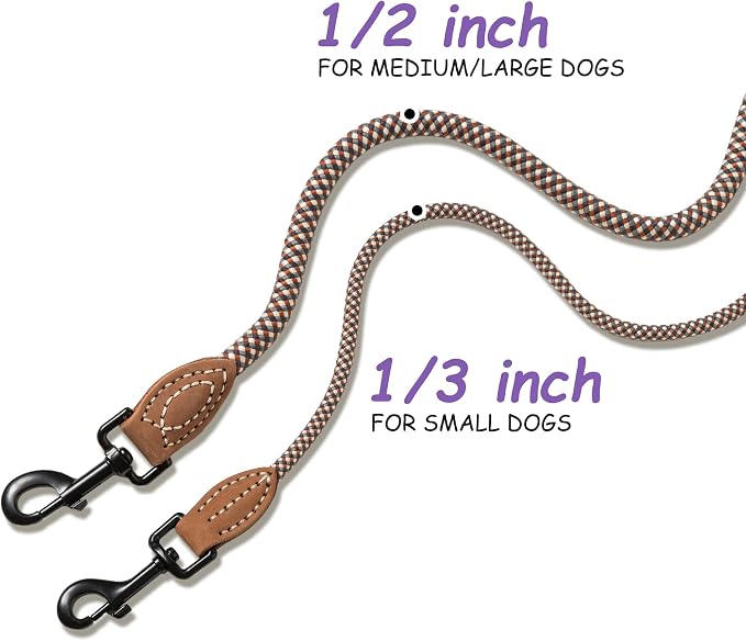Mile High Life Dog Leash with Genuine Leather-Wrapped Ends, 4/5/6FT | Tangle-Free 360° Swivel Clasp Heavy Duty Rope Leash | Small Medium Large Dogs | Daily Walking (Brown, 60 Inch, 1/3") - Image 3