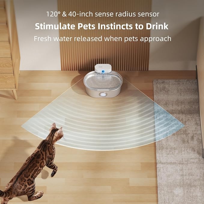 uahpet Wireless Cat Water Fountain Stainless Steel Pro, External Pump Battery Operated Pet Waterer, Dog Drinking Dispenser with Water Level Window, 67oz/2L - Image 3
