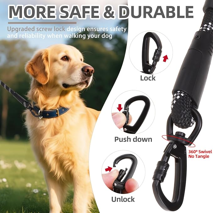 PUPTECK Reflective Short Dog Leashes 3 Pack for Walking and Training | Heavy Duty Clip with Soft Padded Handle for Medium Large Dogs Traffic Control - Image 4
