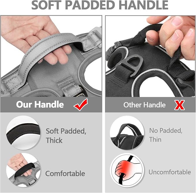 PoyPet No Pull Dog Harness, Reflective Vest with 2 Leash Clips & Handle | Lockable Neck Release Buckle, No Choke, Adjustable, Soft Padded, for Walking Training, Gray, Large - Image 7