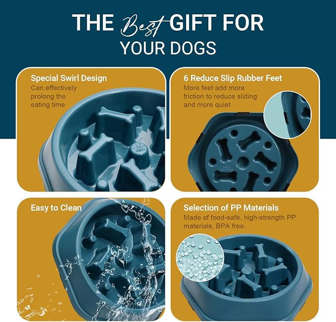 ASEVAT 2 Pack Slow Feeder Dog Bowls, Anti-Choking Puzzle Dog Food Bowls for Slower Eating, Personalized Dog Bowls for Medium Dogs and Cats, Prevents Overeating, Puppy Training (Blue+Yellow) - Image 3