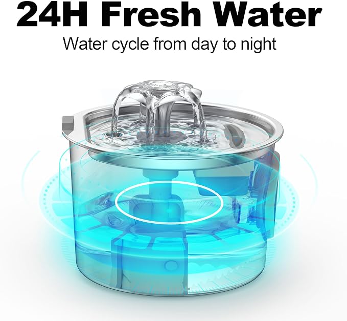 Cat Water Fountain Advanced 304 Stainless Steel 2.2L/74oz with 3-Pack Replaceable Filters, Detachable Tank, Easy to Clean, Automatic Pet Fountain Quiet Cats Water Dispenser, Dogs - Image 5