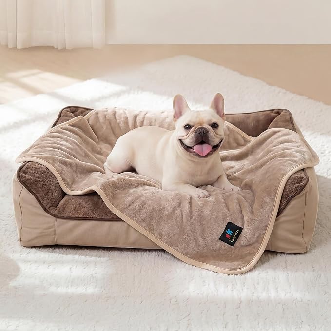 Luciphia Waterproof Pet Blanket, Washable Reversible Sherpa Fleece Throw | Liquid-proof furniture protector for bed and couch, soft reversible sherpa fleece for dogs, cats khaki, XS by luciphia
