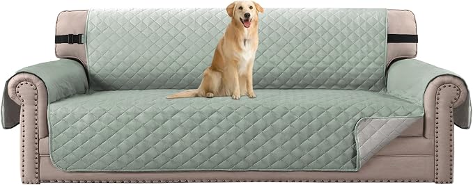 H.VERSAILTEX Sofa Protector for Dog Sofa Slipcover Quilted Furniture Protector with Non Slip Elastic Strap Water Resistant Sofa Cover Couch Cover Seat Width: 78"(Oversized Sofa, Desert Sage/Beige) by HVERSAILTEX
