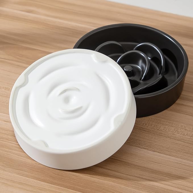 6'' Ceramic Slow Feeder Dog Bowls - Petal Shape Modern Dog Food Dish for Cats and Small Breed Dogs, Puzzle Maze Bowl to Slow Down Eating, Anti-Gulping, Dishwasher & Microwave Safe, White - Image 8