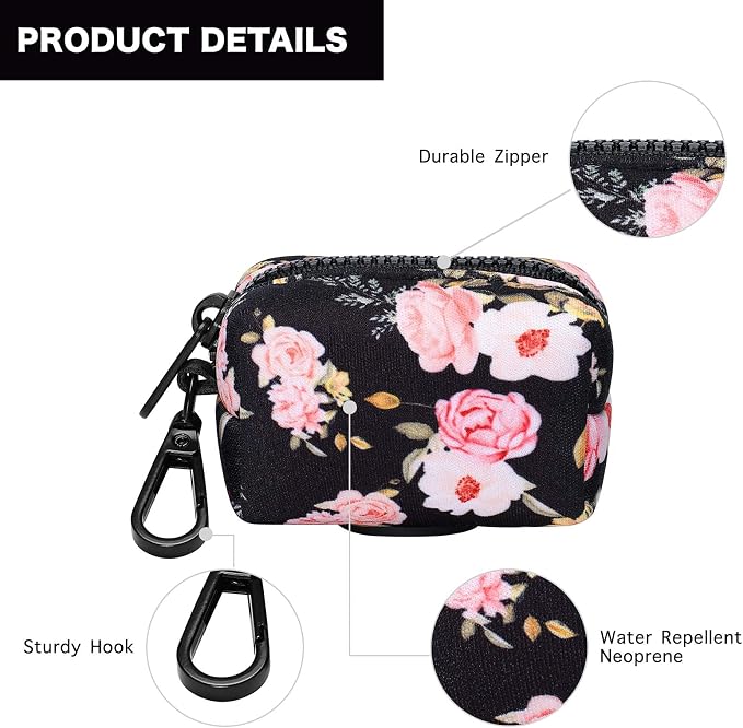 Petmolico Dog Poop Bag Holder Dispenser 2 Pack, Pink Rose | Zippered pouch fits any leash, includes free roll of bags, lightweight & portable for daily walks, travel & outdoor use - Image 3