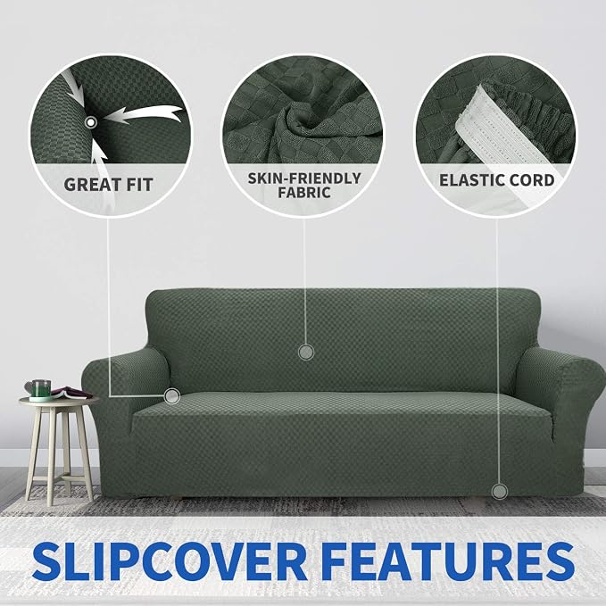 ZNSAYOTX 1 Piece Jacquard Couch Covers for 3 Cushion Couch High Stretch Sofa Cover for Pets Dogs Anti Slip Extra Large Sofa Slipcovers Furniture Protector (XL Sofa, Army Green) - Image 3