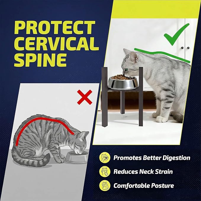 Elevated Cat Bowl Stand Good for Senior Cats Digestion Arthritis Relief - Adjustable Metal Feeder Riser, Fits 5.1-7.45” Round Bowls (No Bowls)(Shiny Coffee) - Image 3