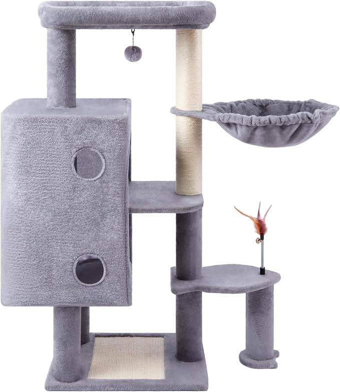 HUITREE 45in Cat Tree Tower with Big Condo for Indoor Cats,Cat Tower with Scratching Post,Scratching Board and Cat Toys,Multi-Level,Small Space,Transformer Cat Tree (336G) - Image 2
