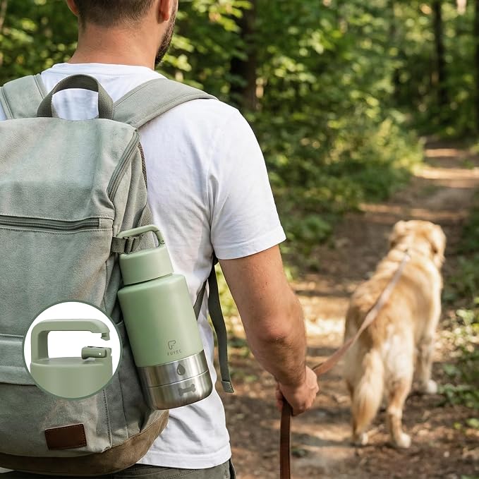 32oz 3-in-1 Dog Water Bottle Stainless Travel Cup with 2 Bowls,Green | 2 Detachable Food and Water Bowls | Leak Proof | Ideal Gift for Dog Lovers for |Pet Gear for Outdoors, Hiking, Parks - Image 4
