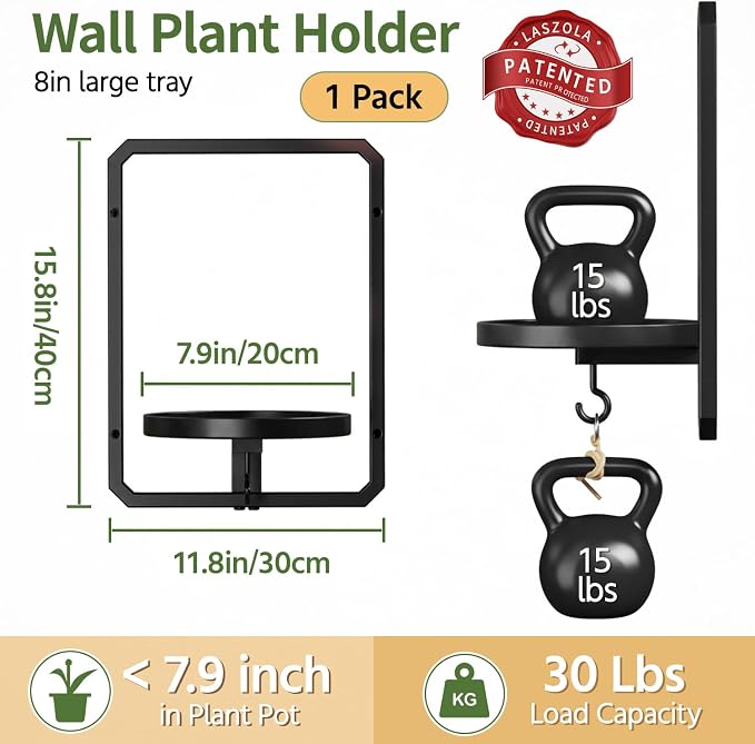 LASZOLA Plant Picture Frame Holder Shelf Wall with Lights, Black | Modern Floating Flower Hanger Indoor, Window Wall Mounted, with Hooks, Metal Planter Hanging Stand Display for Bathroom - Image 2
