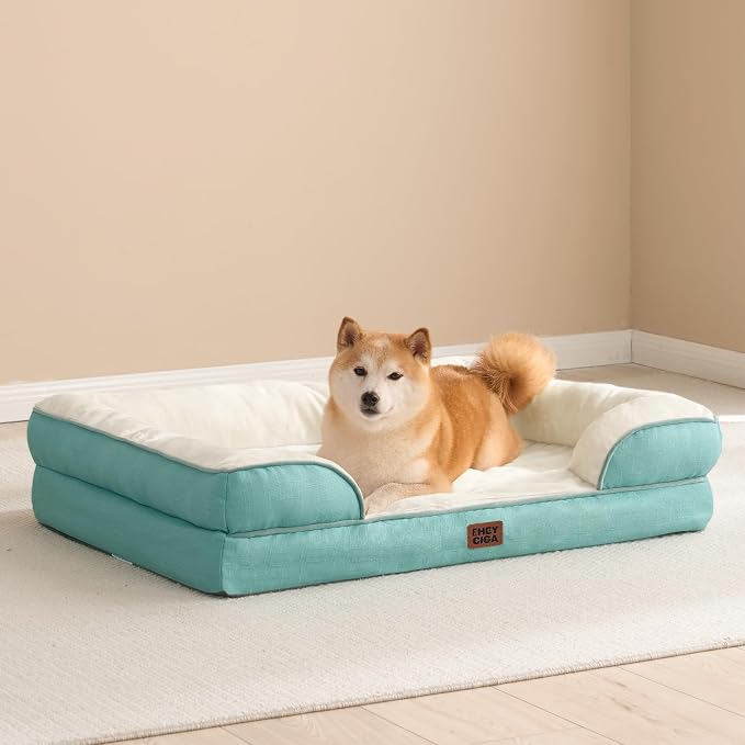 EHEYCIGA Orthopedic Dog Beds Large Sized Dog, Waterproof Washable Pet Bed | Non-Slip Bottom and Egg-Crate Memory Foam XL Dog Couch Bed with Washable Removable Cover, Turquoise Blue - Image 8