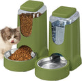 HWONMTE Portable Automatic Cat Feeder and Water Dispenser with Stainless Steel Bowl Dog Gravity Food Feeder and Waterer for Small Medium Pets Puppy Kitten 1 Gallon x 2 (Olive Green) by HWONMTEPETFEEDER