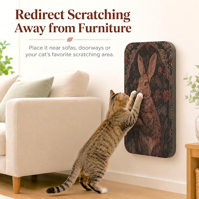 2 Pack Cat Wall Scratcher, Art Cat Scratching Board for Cats | Wall Mounted Cat Scratch Pad, Water-Based Ink, Hook&Loop Strips, Floor or Wall Use, 16.7x11x1 Inch, Butterfly & Rabbit - Image 3
