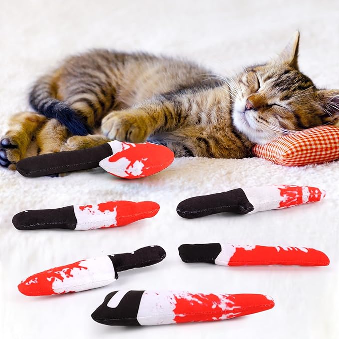 FOIMAS 6pcs Catnip Toys,Knife Shaped Catnip Toys Horror Teething Chew Plush Toys for Cat Kitten Teeth Cleaning Inreractive Toys Indoor Outdoor Halloween Christmas - Image 5