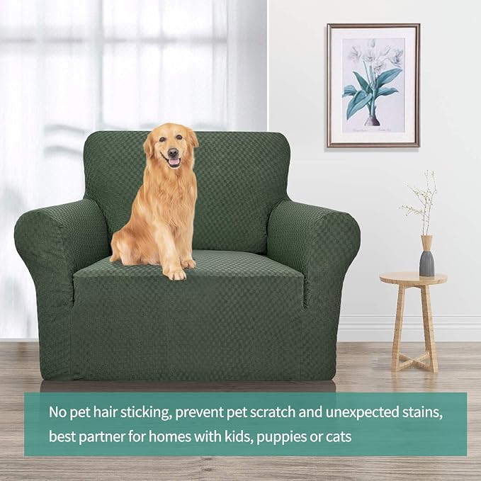 YEMYHOM Couch Cover Latest Jacquard Design High Stretch Sofa Chair Covers for Living Room, Pet Dog Cat Proof Armchair Slipcover Non Slip Magic Elastic Furniture Protector (Small, Army Green) - Image 2