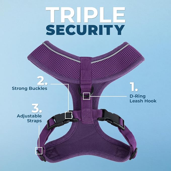 Best Pet Supplies Voyager Aerolite Over the Head Dog Harness, No Pull Breathable Air Mesh Vest, Quick Dry with Reflective Stitching, Adjustable Escape Resistant Harness - Purple, X-Large - Image 5