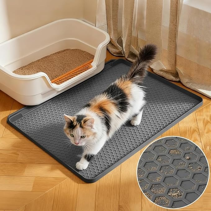 Cat Litter Mat, 24''x20'' Waterproof Silicone Litter Trapping Mat for Litter Box, Soft on Kitty Paws Non-Slip & Easy to Clean (Dark Grey) - Image 9