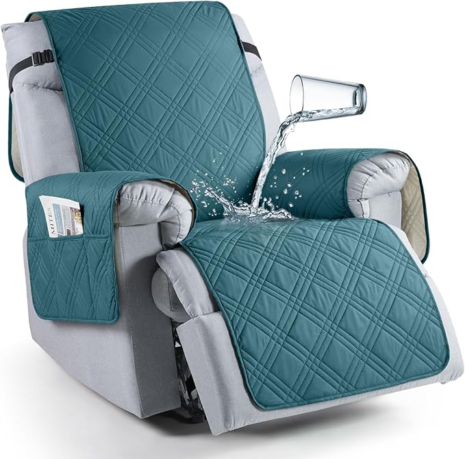 TAOCOCO Waterproof Recliner Chair Covers 30 Inch Wide, Oversized Recliner Covers for Recliner Chair with Pocket, Recliner Slipcovers with Straps Furniture Protector for Kids Pets (30'', Peacock Blue) by TAOCOCO