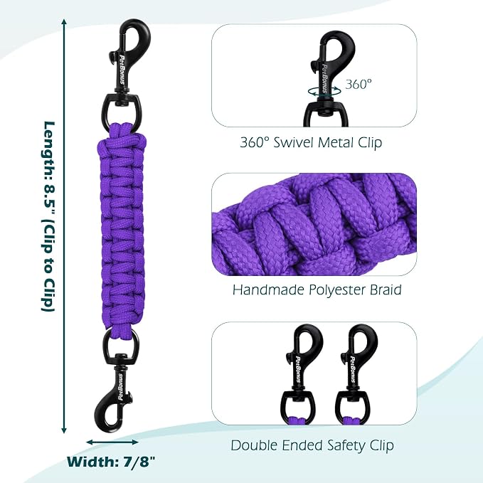 PetBonus Dog Collar Safety Clip, Handmade Prong Collar to Harness Connector | Dog Leash Backup Safety Strap, Escape Proof, Double Ended Clasp, Lead Connector for Pinch Collar, Harness (Purple) - Image 2