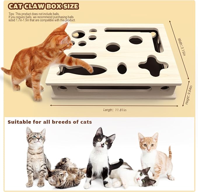 Cat Scratch Puzzle Enrichment Box, Large Solid Wood with Sandpaper Inside | Cat Nail File Enrichment Box with Sandpaper Inside, Cat Nail File Box Stress Free Alternative to Clippers and Grinders - Image 4