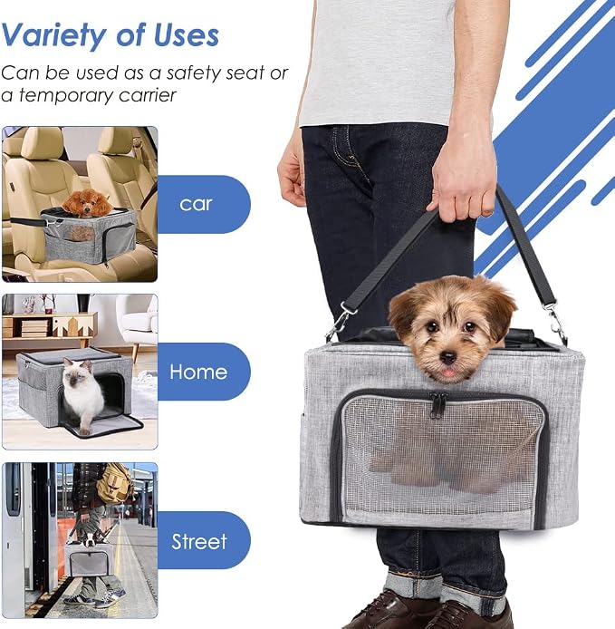 SlowTon Dog Car Seat - with Reinforced Metal Frame for Pets up to 15lbs | Safe Pet Car Seat with Safety Belt & Waterproof Pee Pad & Top Cover, Portable Collapsible Puppy Carrier Bag for Small Dogs - Image 5