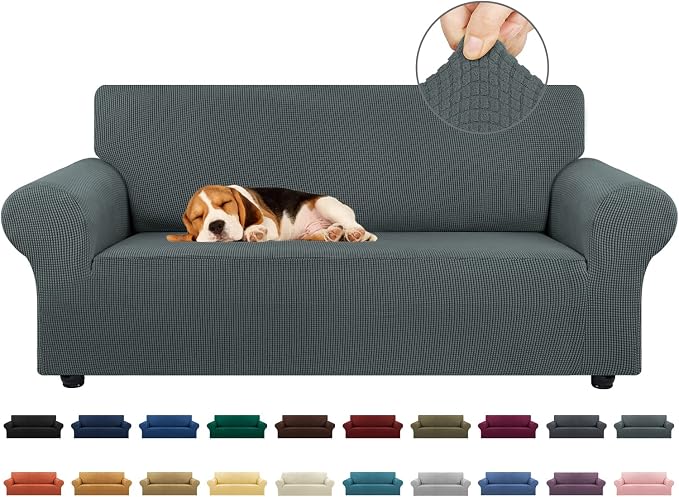 KEKUOU Stretch Loveseat Couch Cover, 2 Cushion Couch Slipcover,Grey | 1-Piece Washable Sofa Cover Pet Friendly (55"-78") Furniture Protector Soft Jacquard, Elastic Bottom for Dogs & Kids by KEKUOU