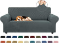KEKUOU Stretch Loveseat Couch Cover, 2 Cushion Couch Slipcover,Grey | 1-Piece Washable Sofa Cover Pet Friendly (55"-78") Furniture Protector Soft Jacquard, Elastic Bottom for Dogs & Kids by KEKUOU