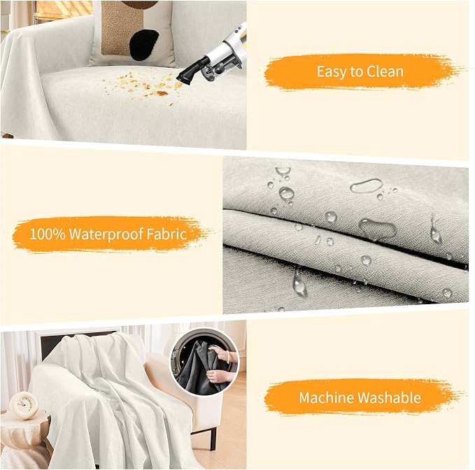 Deep Dream Cat-Scratch Resistant Couch Cover, Waterproof Sofa Cover for 3 Cushion Couch Washable, Pet Friendly Couch Protectors Anti Slip Thickened Sofa Slipcovers for Dogs Pets, 91" x 134", White - Image 4