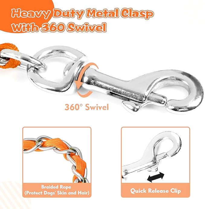 Metal Chain Dog Leash Chew Proof for Dogs, Orange, 3.0mm, 6FT | More Room for Everyday Walks and Outdoor Use, Chew Resistant Chain, Padded Handle, Swivel Clip - Image 4