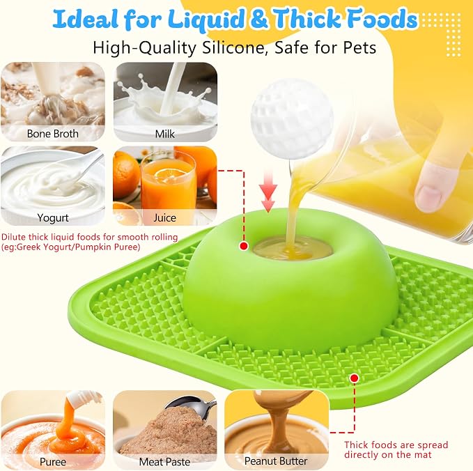 Slow Feeder Dog Bowls & Lick Mat for Liquid and Thick Treat, Anti-Slip Dog Lick Bowl with Interactive Rolling Ball, 5/6 Cup Pup Licking Toy for Large Medium Small Dogs and Cats-Large Green - Image 3