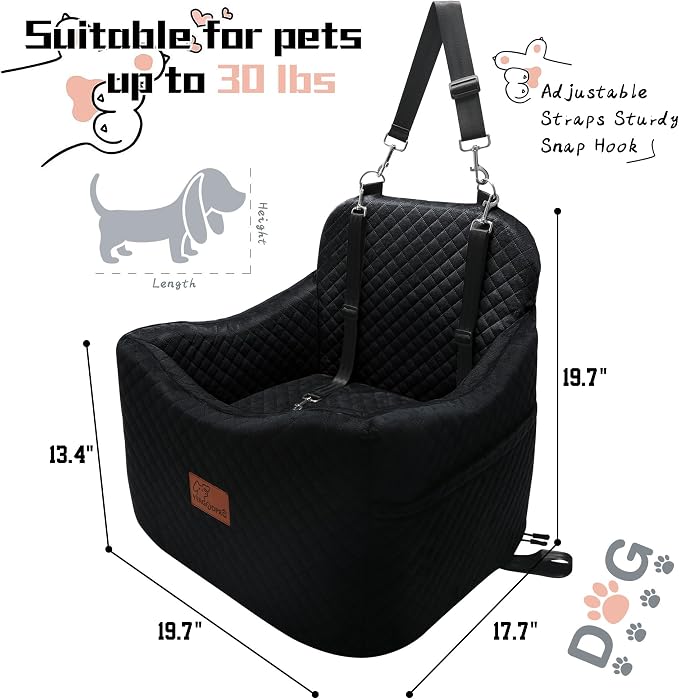 Dog Car Seats-Memory Sponge and Velvet Pet Booster Car Seat,Safety and Comfy,Ride Height 6" Elevated Enough to See Out the Window,Both Front and Back Seats Apply,Esay to Install and Clean.(H-Black) - Image 2