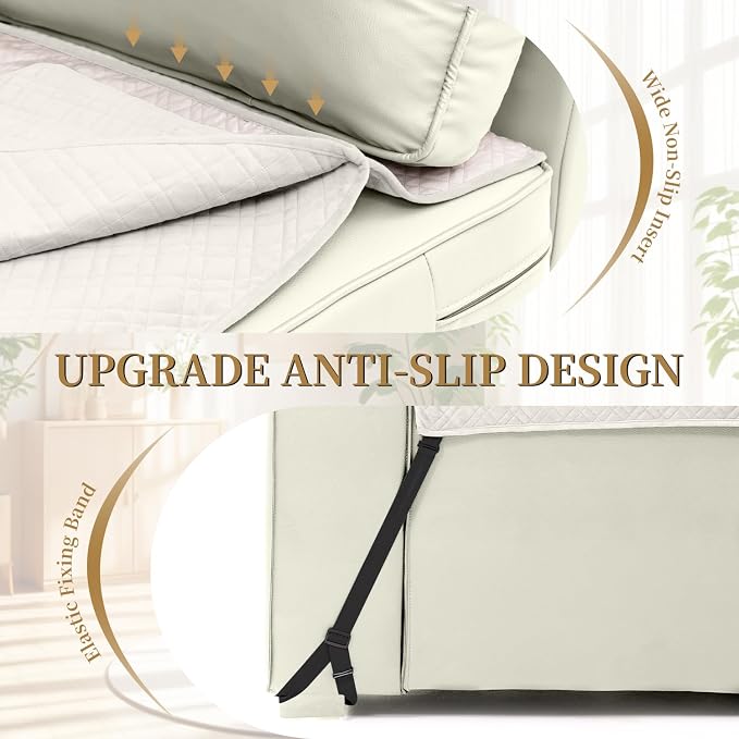 Velvet 100% Waterproof Couch Cover for Dogs Washable Sofa Covers for 3 Cushion Couch Pet Friendly Sofa Slipcovers Set Non Slip Quilted Furniture Protector with Pockets (Large, Ivory) - Image 3