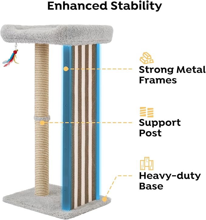 Veehoo 35" Tall Cat Scratching Post for Indoor Cats, Sturdy Cat Scratch Pad | Scratch Post with Plush Top Bed & Replaceable Metal Frame Scratching Board, Easy assembly - Image 4